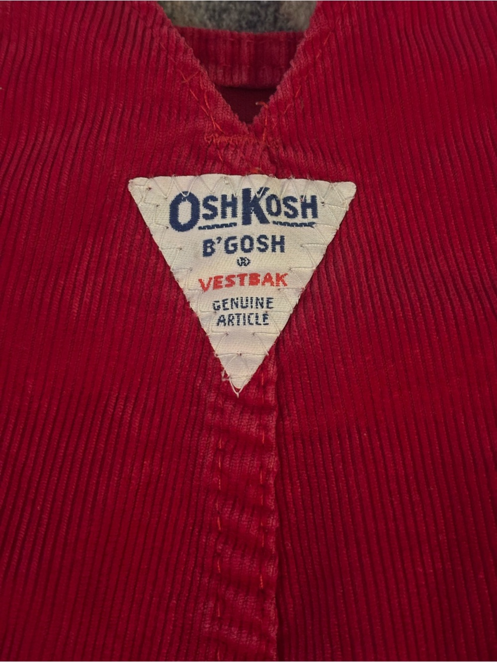 Vintage Vestbak Genuine Article OshKosh B'gosh Red Corduroy Kids Overalls - Picture 6 of 8